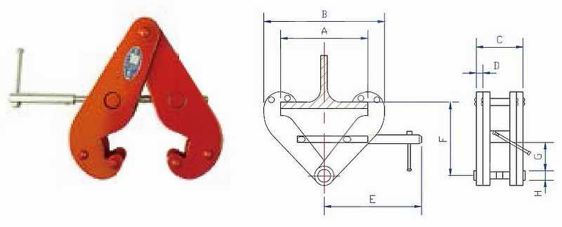 H beam lifting clamp dimensions