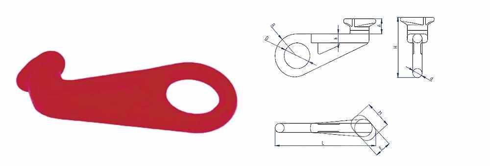 Right 45° container hook size chart