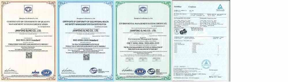 JF Brand rigging supplier certificates