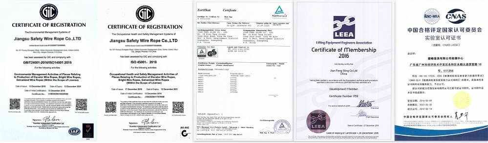 JF Brand wire rope sling certificates